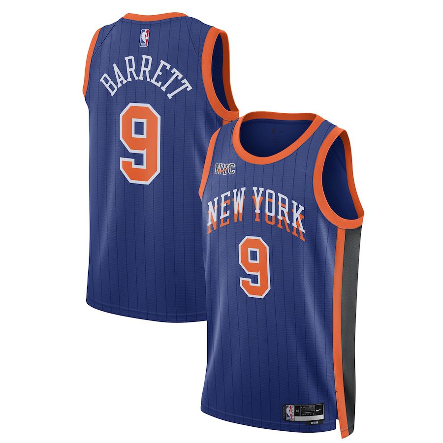 Men New York Knicks 9 RJ Barrett Nike Blue City Edition 2023-24 Swingman NBA Jersey